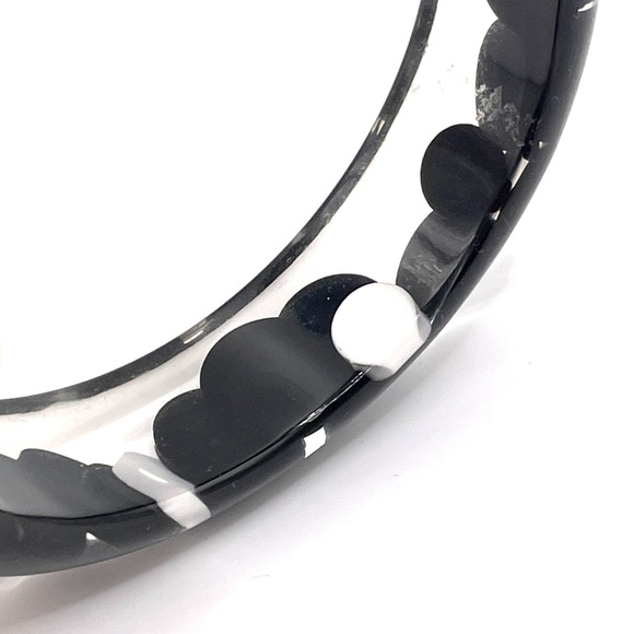 Vintage Clear Black White Lucite Aspirin Pill Style Polka Dot Bangle Bracelet - Picture 5 of 15